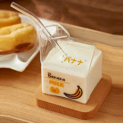 Unique Design Milk Cup Square Shape Fruit Print Milk Box Water Cup for Breakfast
