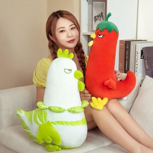 50cm/60cm Cute Green and White Chinese Cabbage Cock Plush Toy Soft Cartoon Vegetable Plants Chili Chicken Stuffed Doll Gifts