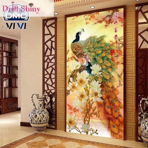 5D diy New arrival cross stitch diamond painting round rhinestone paste cross stitch peacock picture diamond embroidery