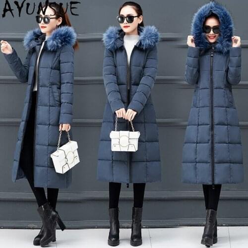 AYUNSUE Womens Clothing Winter Jacket Women 2020 Faux Big Fur Hooded Coat Female Long Down Cotton Oversize Puffer Mujer Parkas