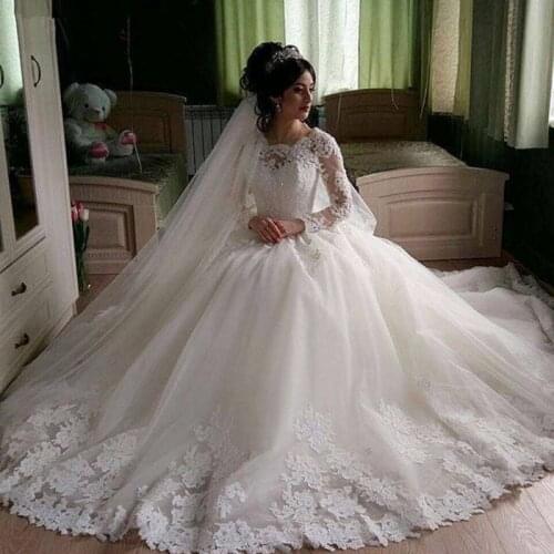 Robe de mariage Ball Gowns Wedding Dresses Fully Lace Elegant Long Sleeves Bridal Wedding Gowns 2020 Vestidos De Noiva