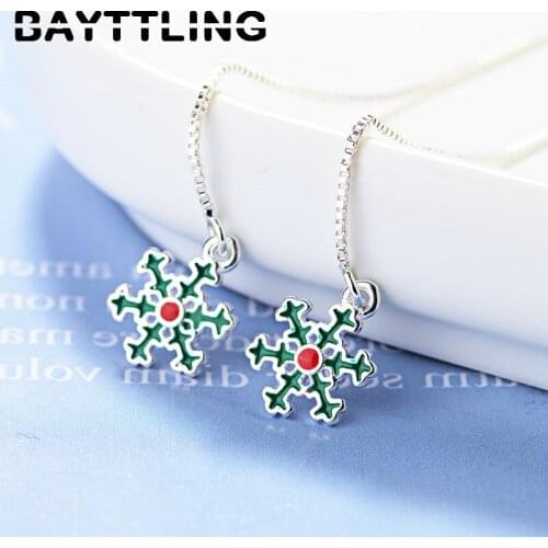 BAYTTLING 925 Sterling Silver Exquisite Snowflake Long Chain Tassel Drop Earrings For Women Fashion Party Jewelry Gift Couple
