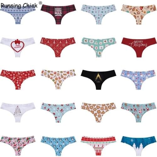 Running Chick Christmas Love Snowflake Letter Printing Women Low Waist Sexy Thong, Women Underwear Set 10pcs