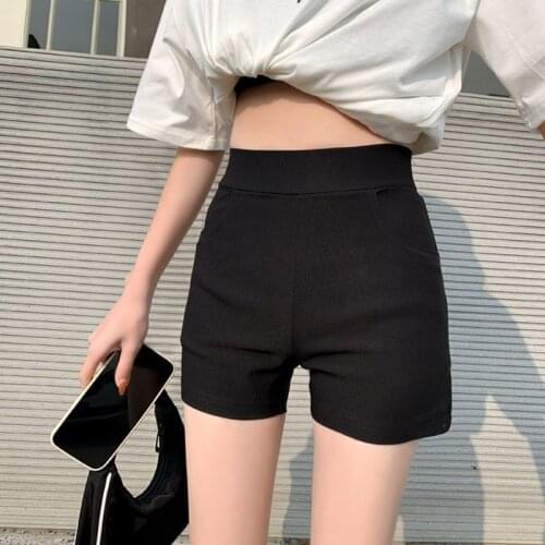 Black Sports Shorts Fitness Exercise Yoga Bottoming Shorts Women Outer Wear High-Waist Tight-Fitting Stretch-Proof Safety Shorts