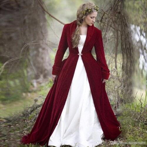 Cheap Hooded Bridal Cape Burgundy Velvet Christmas Long Sleeves Wedding Cloaks Wedding Bridal Wraps Bridal Coat Jacket