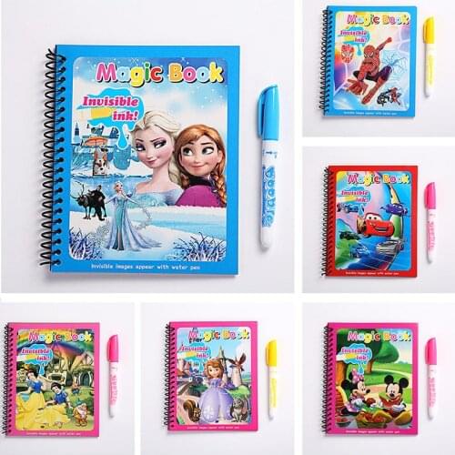 Kids Puzzle Graffiti Painting Book Cartoon Anime Frozen Spiderman Cars Sofia Princess Mickey DIY Magic Watercolor Painting