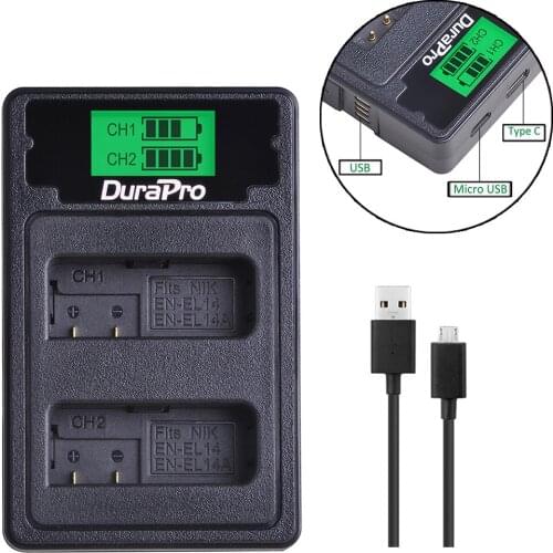 EN-EL14 EL14A EN EL14 LCD USB Battery Charger with Type C Port for Nikon D5200 D3100 D3200 D5100 P7000 P7100 MH-24
