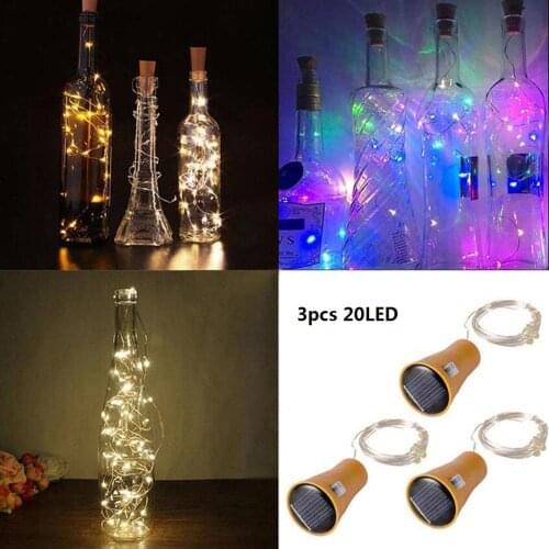 Solar Wine Bottle Lights, 3 Pack 20 LED Waterproof Copper Cork Shaped Lights Firefly String Lights for DIY Home Decor