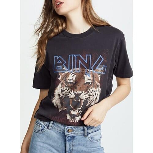 France Design Vintage Stylish Tiger Letter Print Pattern Tshirt Women 2021Summer Casual Cotton Short Sleeve O Neck Fashion shirt