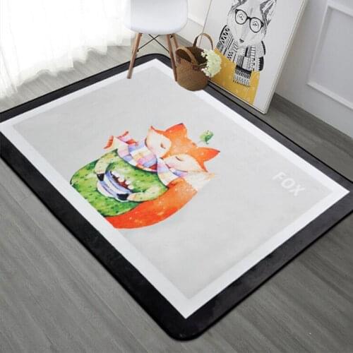 Fox Printed Carpets For Living Room Soft Flannel Mat For Home Cute Animals Kitchen Anti-slip Rugs Multi-size Room Decor Doormat