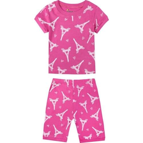 Baby Girls Summer Pajamas Sets Children Eiffel Tower Printing Sleepwear Pyjamas Kids Pyjama Short Enfant Girl Pijamas Kids