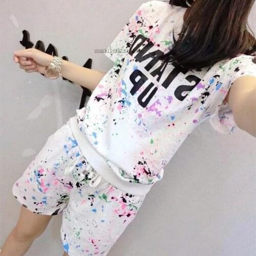 Summer Outfit Plus Size Matching Two Piece Biker Shorts Set Women Short Sleeve Tshirt Sports Suit Workout Clothes Tracksuit B514