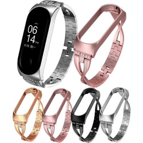 X Type Design Metal Strap Replacement Watchband with Rhinestone for Xiaomi Mi Band 3 4 Diamond Wristband for Xiaomi Band 4 3