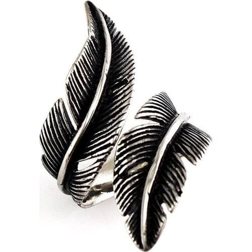 BAECYT Personality Silver-Color Feather Rings Nightclub Exaggerated Titanium Stainless Steel Ring For Women Mens Finger Rings