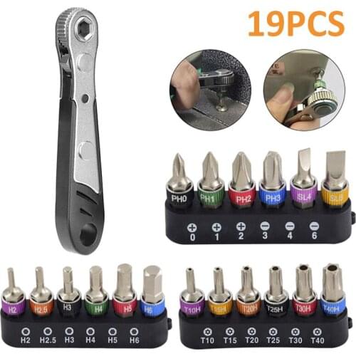 19Pcs Ratchet Wrench Screwdriver Hex Torx Bit Set Quick Change Insert Bits Torx Flat Head Cross Electric Screwdriver Screws Head