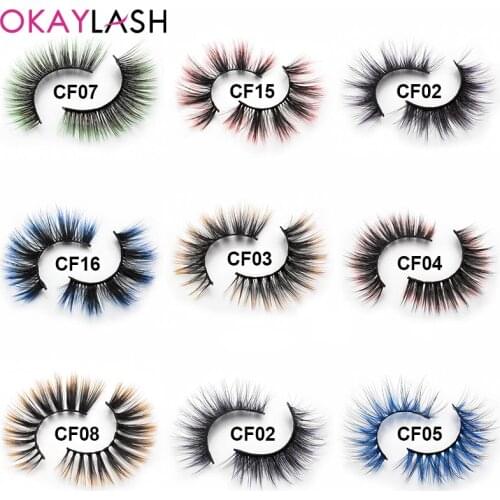 OKAYLASH 3D Natural Faux Mink Fake Colored Eyelashes soft Synthetic Halloween Party False Color Eye Lashes Costume Makeup