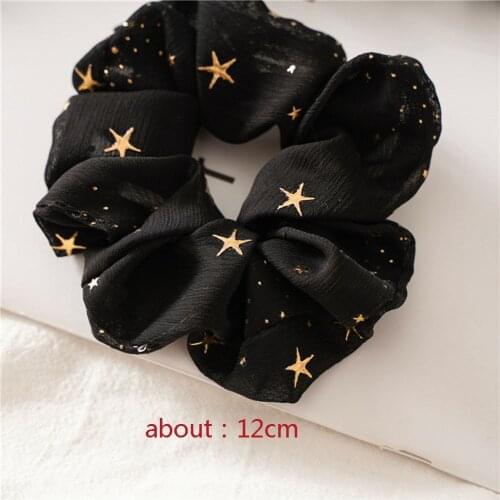 New Star Print Chiffon Large Intestine Ring Hair Rope Headdress Girls Sweet Wild Elastic Hair Ties Rope Ponytail Holder 1 PC