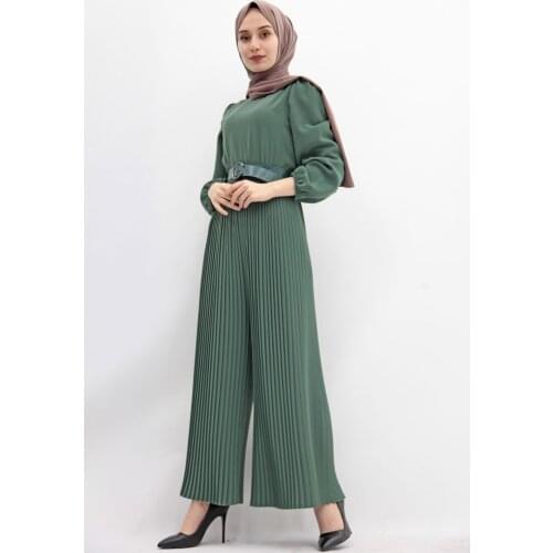 New Season Trend Muslim Piliseli Hijab Jumpsuit Green