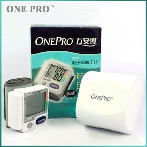 Onepro Wrist Blood Pressure Monitor Cuff Digital Sphygmomanometer Pulse Rate Heart Beat Rate Meter Device LCD Display Screen