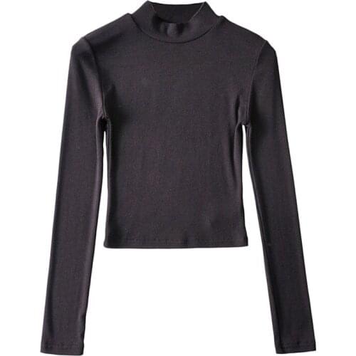 Autumn solid color t shirt basic cotton white turtle neck women slim black cropped t shirt casual female streetwear 2020 chic