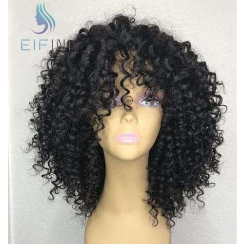 Curly Human Hair Wigs Brazilian Remy Hair Full Machine Made Hair Wigs For Black Women With Bangs Glueless 250 Density Human Wig