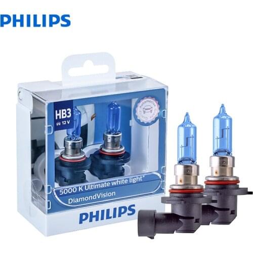 Philips Diamond Vision HB3 9005 12V 60W P20d 9005DVS2 5000K Cool White Car Halogen Headlight Auto Bulbs Fog Lamp (Twin Pack)