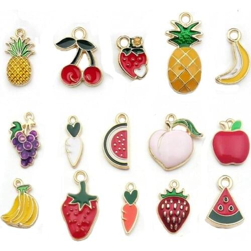 Fruit Charms Hand Made Kawaii Keychain Dangles Gold Epoxy DIY Jewellery Parts Apple Watermelon Carrot Banana Suppliers 30pcs/lot