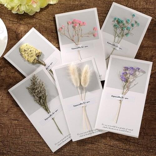Dry Flower Handwritten Blessing Greeting Card Birthday Gifts Wedding Invitation Cards