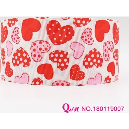 Q&N ribbon 16mm 22mm 25mm 38mm 50mm 75mm heart printed grosgrain ribbon webbing 50yards/roll for hair tie free shipping