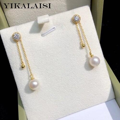 YIKALAISI 925 Sterling Silver Earrings Jewelry For Women 8-9mm Round Natural Freshwater Pearl Earrings Wholesales