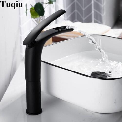 Bathroom Basin Faucet Black Baking Solid Brass Unique Design Sink Mixer Tap Hot & Cold Waterfall Basin Faucet Free Shipping