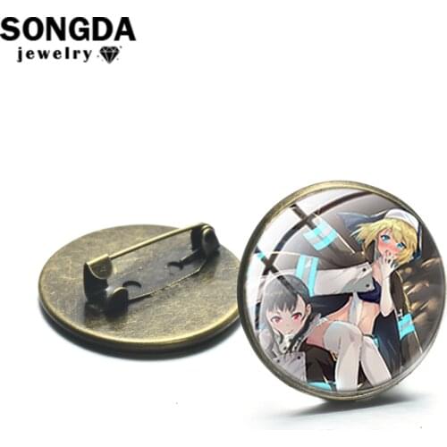 SONGDA Anime Enn Enn No Shouboutai Fire Force Brooch Pin Fashion Cartoon Printed Glass Dome Round Metal Pins Fire Service Badges