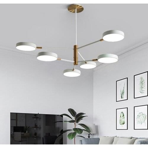 Nordic modern creative metal & acrylic LED chandelier 90 degree rotating lampshade living room bedroom hotel lighting