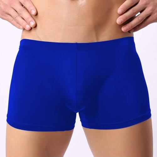Sexy Boxers Shorts Men Underwear Gay Soft Thin Ice Silk Panties Man Solid Breathable U Convex Pouch Underpants Cueca ropa M-XXL