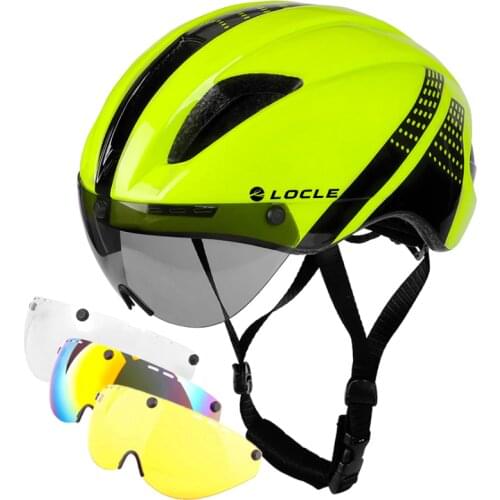 LOCLE Cycling Helmet 1 to 4 Lenses Magnetic Goggles Road Mountain MTB In-Mold Bicycle Helmet Riding Speed Time-Trial Bike Helmet