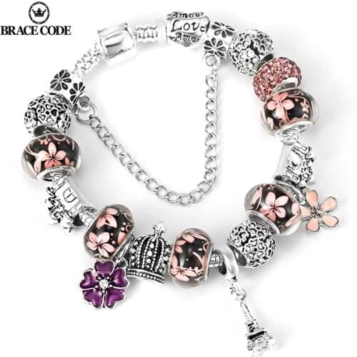 Spring Flower Charm Women Bracelet,Snake Bone Chain DIY Ten Peach Blossom Pendant, Brand baby Bracelet Gift Direct Shipping
