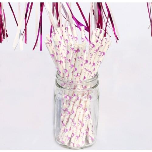 Hot Pink Foil Flamingo Paper Straws Luau Party Table Decor Tropical Drinks Cake Pop Sticks Home Club Drinking Straws 200pcs/lot