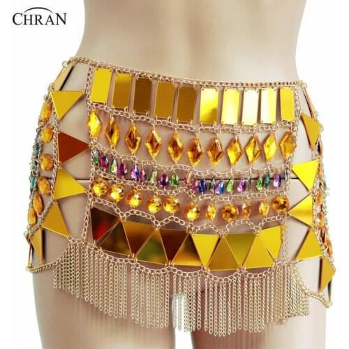 Chran Sequin Body Chain Skirt Sexy Rave Outfit Showgirl Dance Wear Fringe Chain Festival Dancing Dress