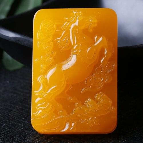 Jade Pendant Jewelry Natural Yellow Jade Zodiac Horse Necklace Chinese Hand-Carved Fashion Charm Jewelry Amulet Men Women Gifts