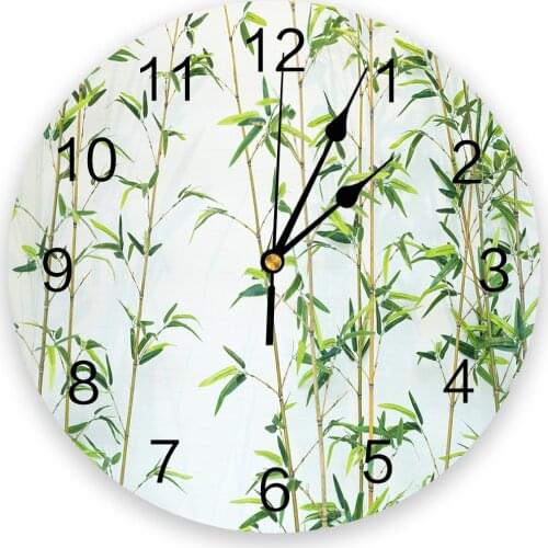 Green Bamboo Simple Round Wall Clock Creative Home Decor Living Room Quartz Needle Wall Clocks Hanging Watch