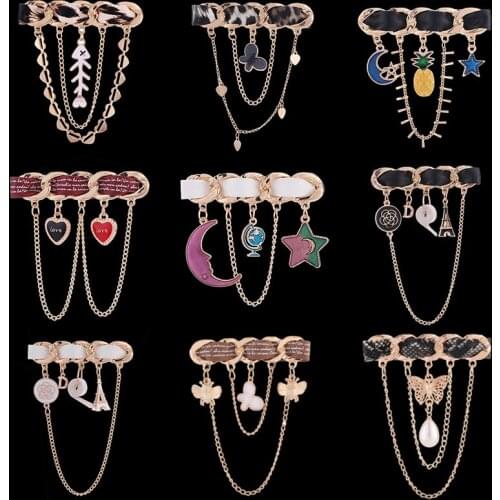 2021 New Fabric Tassel Chain Brooches for Women Bee Butterfly Insect Enamel Lapel Pins Suit Sweater Corsage Jewelry Accessories
