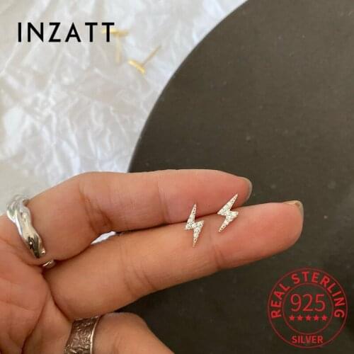 INZATT Real 925 Sterling Silver Zircon Lightning Stud Earrings For Women Geometric Punk Fine Jewelry Accessories Drop Shipping