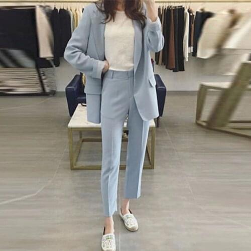 Women Single botton Work Blazer Suits OL Pants Suit Notched Blazers Jackets With Trouser Two Pieces Set Red Pink GREEN