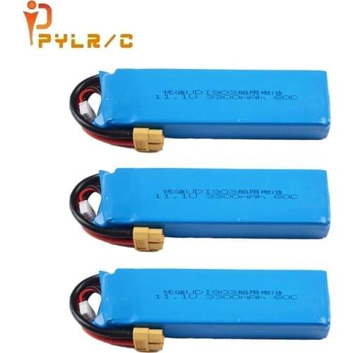1-3pcs 11.1V 3300mAh 60C lipo battery for large capacity 3S rc boat battery for UDI 903/908 brushless speedboat model aircraft