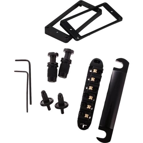 1 Set Locking Roller Saddle Bridge+Curved Humbucker Pickup Mounting Rings for LP Electric Guitar Parts
