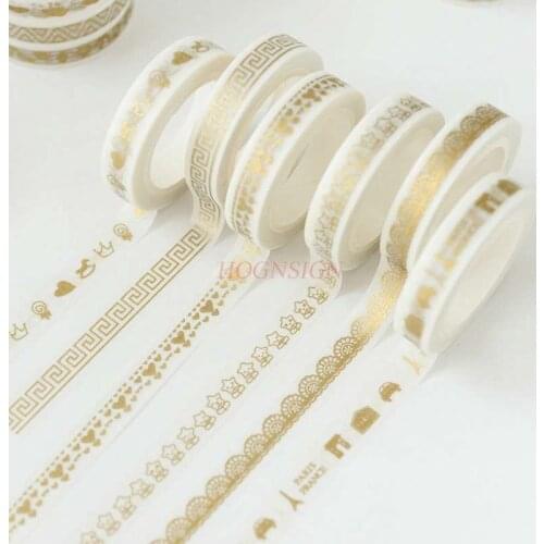 1pcs Bronzing and paper tape Printing gold narrow tape 8mm dividing line lace 7 meters long Handbook album decorative stickers