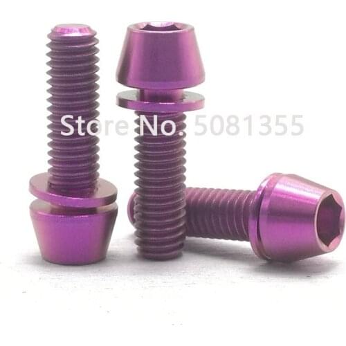 10pcs Titanium Bolts Screws M5 X 16mm M5*18 M5x20 Conical Head Bolts with Washer for Bicycle Stems purple colour