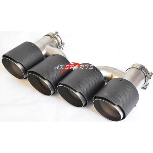 2PCS Universal Dual H Style Matt Carbon Fiber Exhaust Tip Sandblast Stainless Steel Pipe Exhaust Tip for BMW Series With Logo