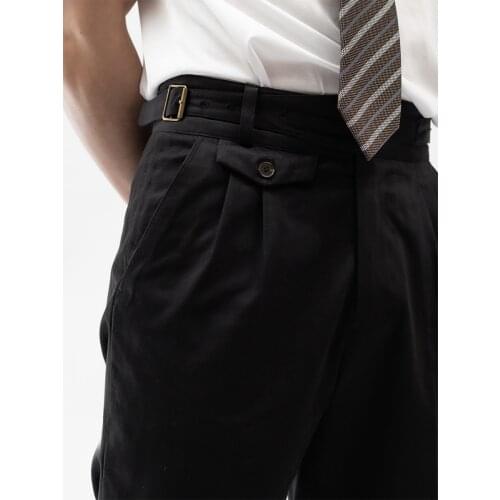 21 Summer Gurkha Casual pants black fishbone pure cotton Capris slim tapered pants size customization