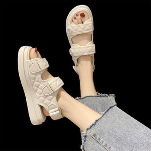 Pure color gentle Velcro sandals summer new fashion all-match student flat-bottomed comfortable non-slip womens shoes